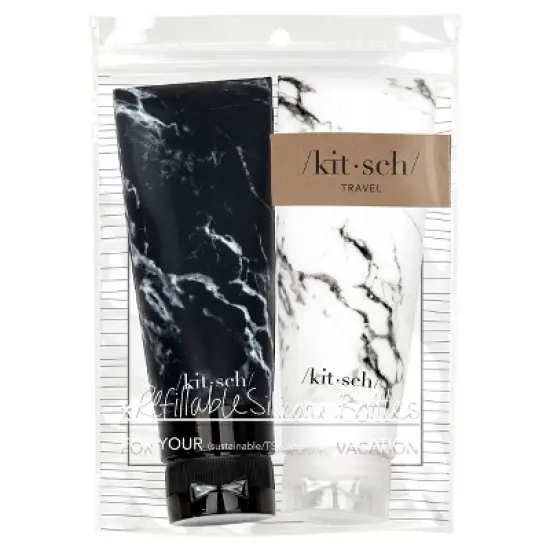 Kitsch Refillable Silicone Bottle 2pc Set - Black & White Marble image {1}