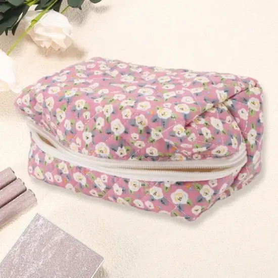 Unique Bargains Women Portable Camellia Flower Makeup Bag 1 Pc image {1}