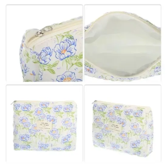 Unique Bargains Durable Medium Quilted Makeup Bag Blue Green 1 Pc image {2}