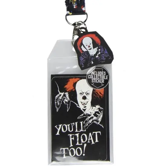 IT Pennywise Clown You'll Float Too! ID Badge Holder Lanyard w/ Rubber Pendant image {1}