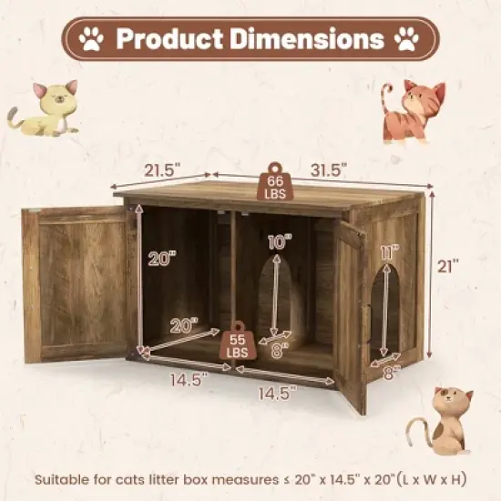 Tangkula Cat Litter Box Enclosure w/ Double Barn Doors Removable Divider Middle Entry image {8}