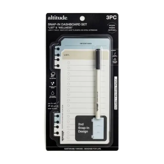 Altitude 3pc Snap-In Dashboard Set List and Wellness with Wet Erase Marker image {4}