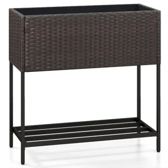 Tangkula Elevated Planter Box Raised Garden Bed w/ Rattan Surface Bottom Storage Shelf image {9}