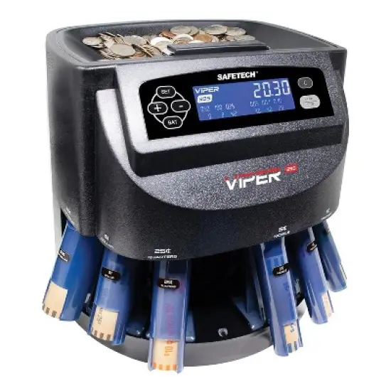 SafeTech Viper V395 Coin Counter, Sorter, and Wrapper, with 48 Preformed Wrappers and Dust Cover in Black image {9}