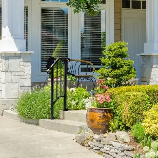 Racxily Outdoor Stair Handrail for 1 to 4 Steps Black Carbon, Steel Transitional Hand Rail Kit, Seniors Entryway Step Support image {8}