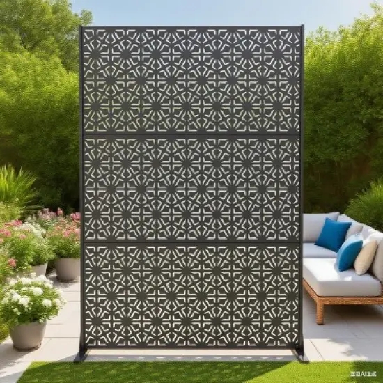 Outdoor Metal Privacy Screen 72"x47" Freestanding Decorative Fence Panels with Stand,Steel Divider & Climbing Plant Trellis for Patio Garden Balcony image {2}