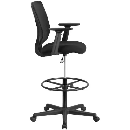 Flash Furniture Ergonomic Mid-Back Mesh Drafting Chair with Black Fabric Seat, Adjustable Foot Ring and Adjustable Arms image {7}