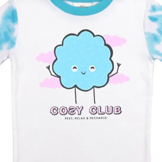 Cozy Club Youth Girls Blue & White Wash Short Sleeve Shirt & Sleep Pants Set image {2}