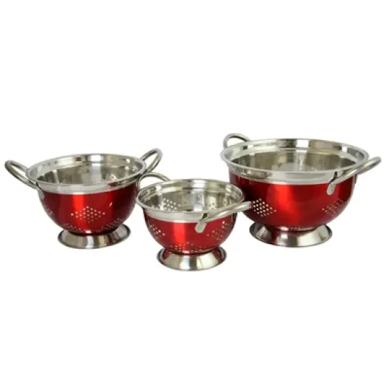 Oster Metaline 3 Pack Round Colander in Metallic Red image {3}