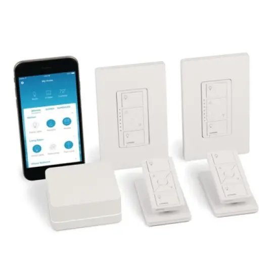 Lutron Cas&eacute;ta Deluxe Smart Dimmer Switch (2 Count) Kit with Cas&eacute;ta Smart Hub P-BDG-PKG2W , White image {1}