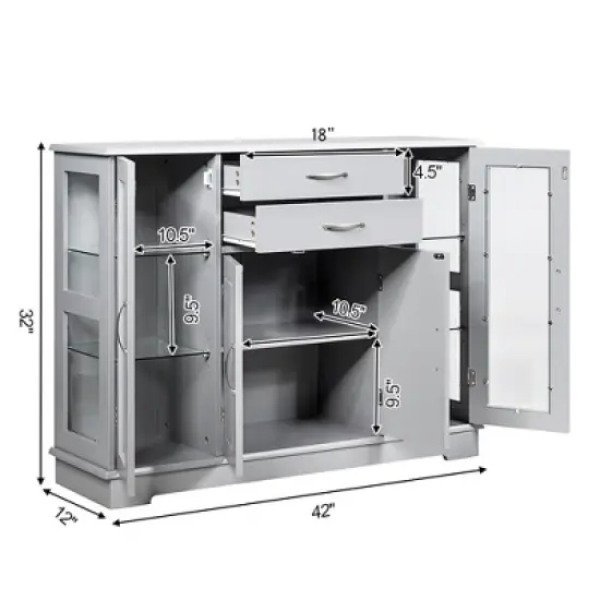 Costway Sideboard Buffet Server Storage 32'' Cabinet W/ 2 Drawers 3 Cabinets Cupboard Grey image {1}