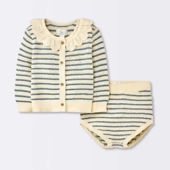 Baby Girls' 2pc Striped Peter Pan Collared Sweater Set - Cloud Island&trade; Blue image {4}