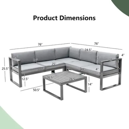 Costway 4PCS Patio Furniture Set Aluminum Frame Loveseat Coffee Table Cushions Deck Grey image {3}