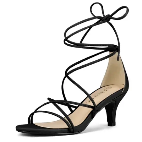 Allegra K Women's Strappy Kitten Heel Lace Up Sandals image {7}