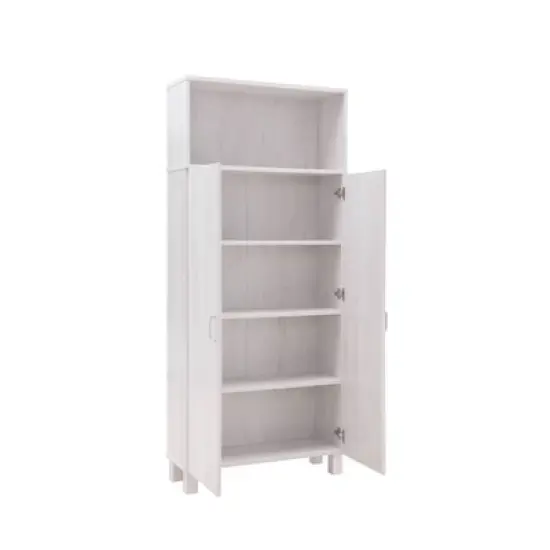 24/7 Shop At Home Maclay Double Door Pantry Cabinet White Oak: Transitional Style, 5 Fixed Shelves, Storage Organizer image {6}