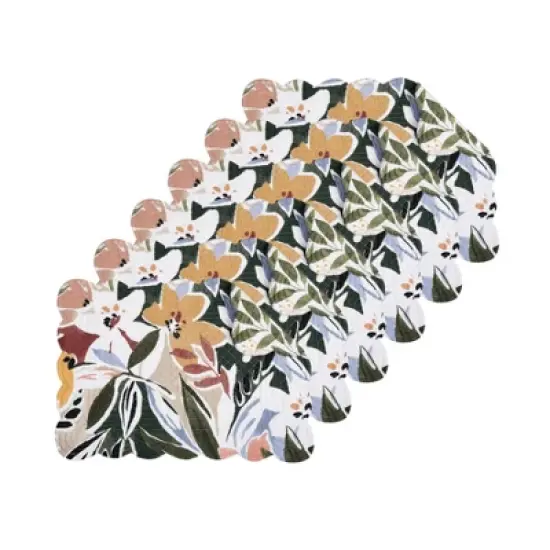 C&F Home Joelle Floral Flowers Palm Leaf Vibrant Scalloped Placemats Set of 6, 13" x 19" image {8}