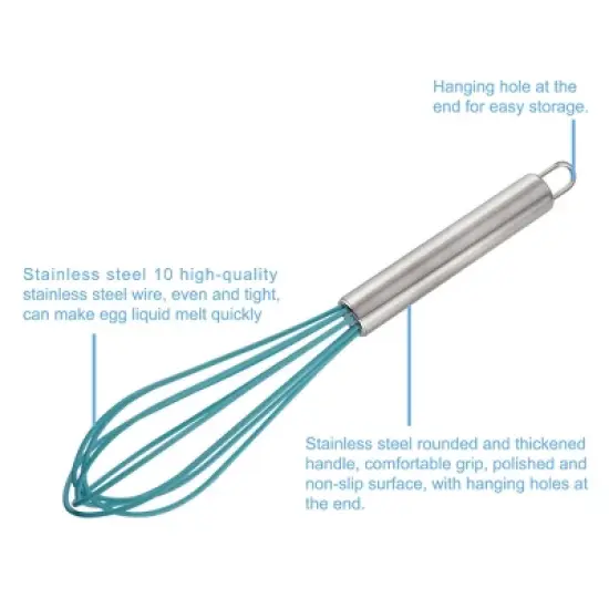 Unique Bargains Silicone Stainless Steel Home Blending Whisk 10" 1 Pc image {3}
