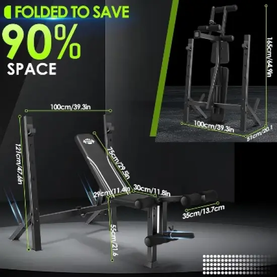 OPPSDECOR 900LBS Fold Weight Bench Set with Squat Rack Adjustable Workout Press Bench with Leg Extension & Leg Curl, Incline Decline Flat for Home Gym image {6}