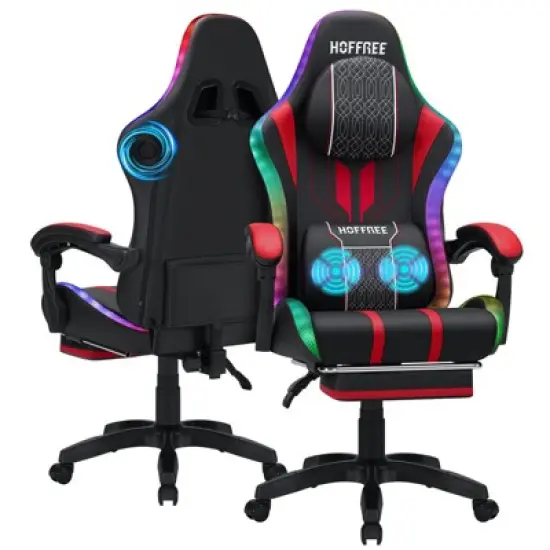 Hoffree Extra Large Massage Gaming Chair Ergonomic Office PC Chair with Bluetooth Speaker & RGB Light image {15}