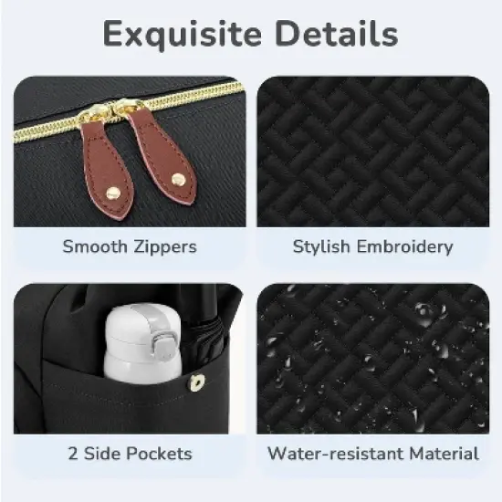 Itopfox Medium Black Diaper Tote Bag for Parents with Pacifier Case, 10 Pockets, Insulated Bottle Holders, Travel-Friendly image {5}