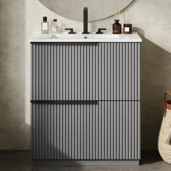 Christopher Knight Home Coralie Modern 30" Bathroom Vanity with Ceramic Sink and Full-Extension Drawers image {9}