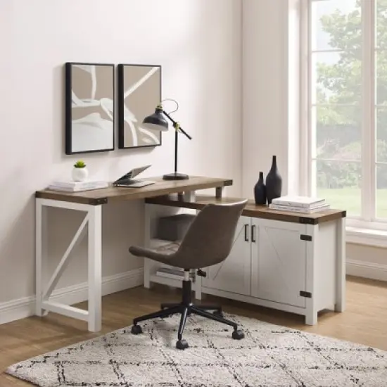 Farmhouse Rustic L Shaped Desk with Storage - Saracina Home image {9}