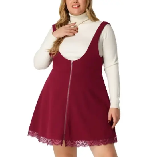 Agnes Orinda Women's Plus Size Fashion A-Line Zipper Lace Trim Mini Suspender Skirt image {6}