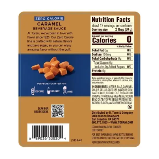 Torani Zero Calorie Caramel Sauce - 12.8oz image {1}