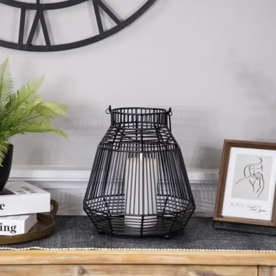 Northlight Large Geometric Iron Hurricane Candle Lantern - 11.25" - Black image {1}