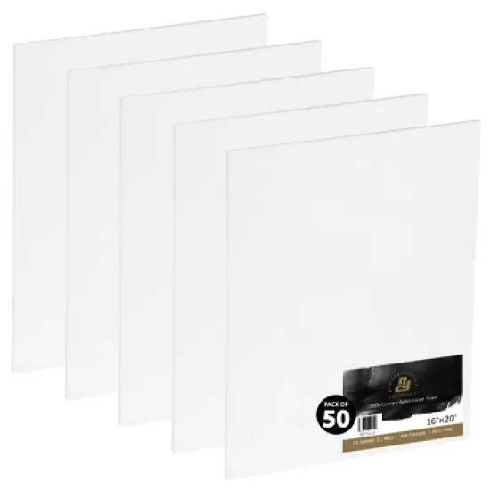 New York Central Watercolor Paper Sheets, 16x20 Inch, 140lb Hot Press, Pack of 50 - Professional Grade, Acid-Free, Archival - For Wet and Dry Media image {5}