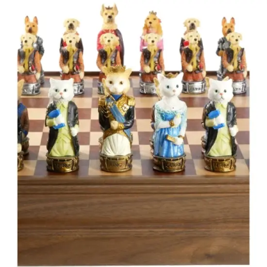 WorldWise Imports Chess Set - Cats & Dogs Resin Chessmen on Walnut Maple Chest image {4}