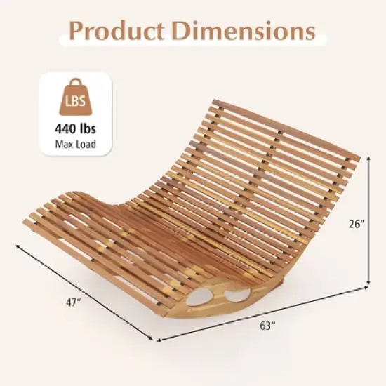 Tangkula 2PCS Outdoor Double Chaise Lounge Chair Acacia Wood Rocking Sunbed with Slatted Backrest and Seat Wooden Loveseat Rocker image {8}
