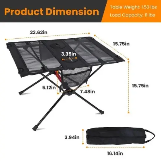 Racxily Portable Folding Camping Table Foldable Beach Table Aluminum Alloy Frame with 2 Cup Holders 2 Side Pockets Carry Bag image {1}