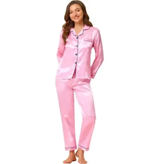 Allegra K Women's Satin Button Down Sleepshirt with Pants Halloween Pajama Set image {8}