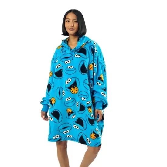 Sesame Street Cookie Monster All-Over Print Blue Long Sleeve Oversized Hoodie Wearable Blanket-OSFA image {2}