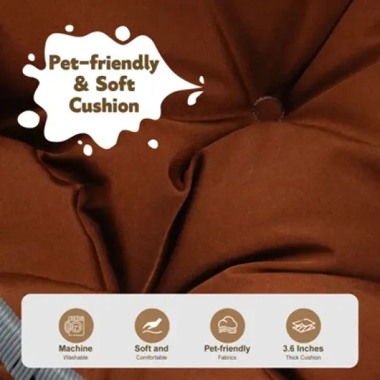 ORRD Cat Swing Egg Chair Bed w/Stand - Rattan Hanging Hammock for Cats & Small Dogs, Indoor Brown Pet Basket w/Cushion image {3}