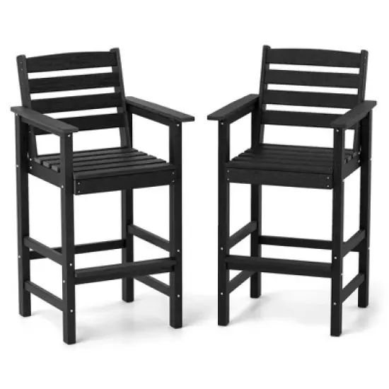 Costway Patio Adirondack Bar Chairs Set of 2 with Wide Armrests & Footrest Backrest Black/Brown/Gray/Navy image {8}