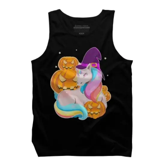 Men's Design By Humans Cute Unicorn With Jack O Lantern Halloween T Shirt By thebeardstudio Tank Top image {4}