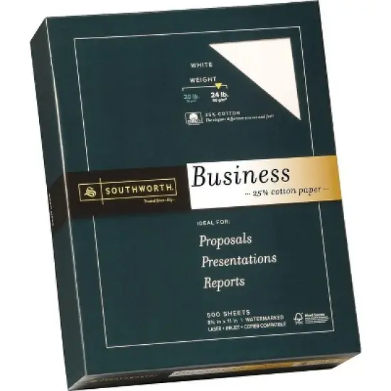 Southworth 25% Cotton Business Paper White 24 lbs. Wove 8-1/2 x 11 500/Box FSC 404C image {4}