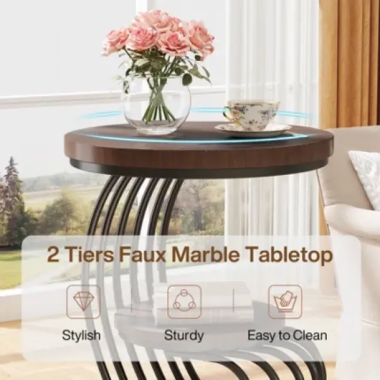 Tribesigns 2-tier Round End Table, Side Table with Storage Shelf, Metal Arc-Shaped Frame Accent Table for Living Room, Bedroom image {4}