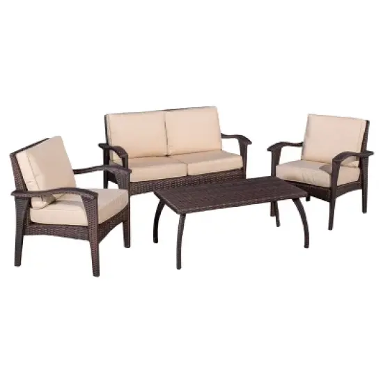 Honolulu Outdoor 4pc Wicker Seating Set and Cushions - Christopher Knight Home image {1}