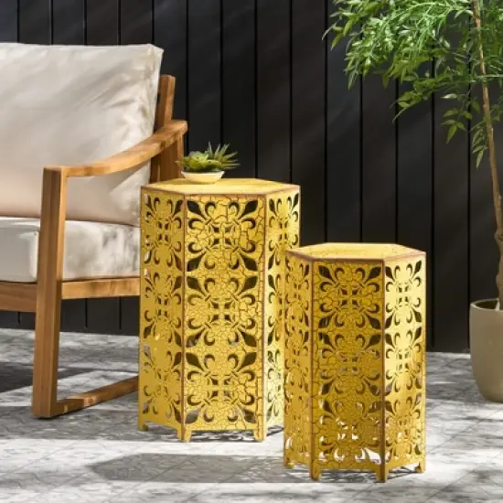 Syemin Patio End Tables Accent Side End Table for Outdoor and Indoor, Garden, Backyard Use, Special Design, Gold, 14.25"*12.25"*22" image {2}