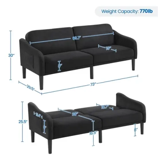 Yaheetech Upholstered Convertible Sofa Bed Futon with Adjustable Split Back image {2}