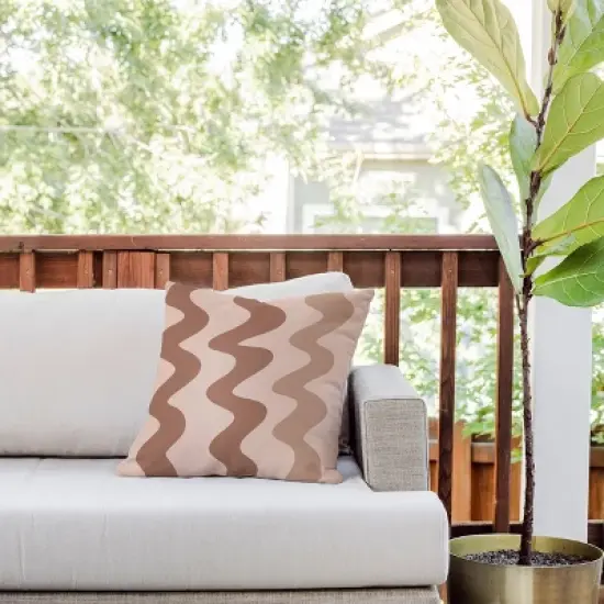 18"x18" Deny Designs Angela Minca Squiggly Lines Mocha Mousse Square Outdoor Throw Pillow Brown image {2}