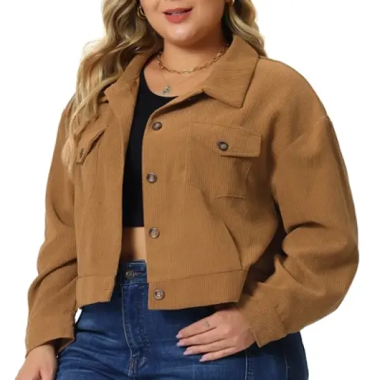 Agnes Orinda Women's Plus Size Lightweight Cropped Button Down Corduroy Shacket Jackets image {5}
