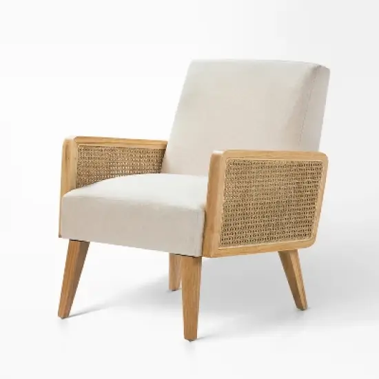 Chlo&eacute; Cane Arm Chair with Wood Base Living Room Upholstered Accent Chair with Rattan Armrest | Karat Home image {12}