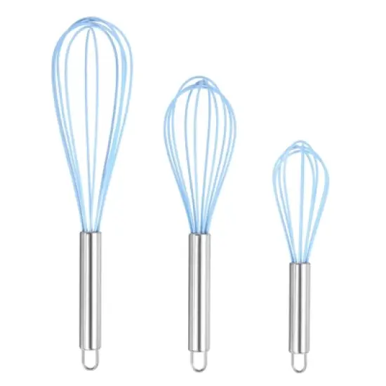 Unique Bargains Stainless Steel Silicone Non-Stick Coated Heat-Resistant Whisk 3 Pcs image {8}