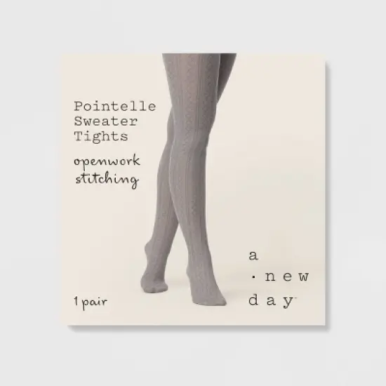 Women's Pointelle Sweater Tights - A New Day&trade; Light Gray image {1}