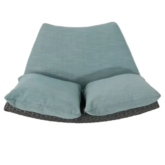 Christopher Knight Home 2pc Newton Wicker Outdoor Patio Curved Loveseat Sectional with Cushions Gray/Teal image {4}