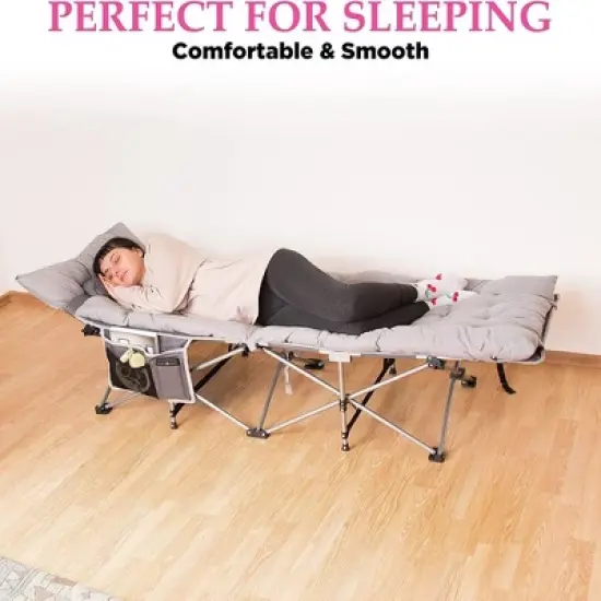 Zone Tech Folding Outdoor Camping Travel Cot and Cot Pad - Lightweight Portable Heavy Duty Adult & Kids Travel Cot w/Large Pocket and Cushion image {3}